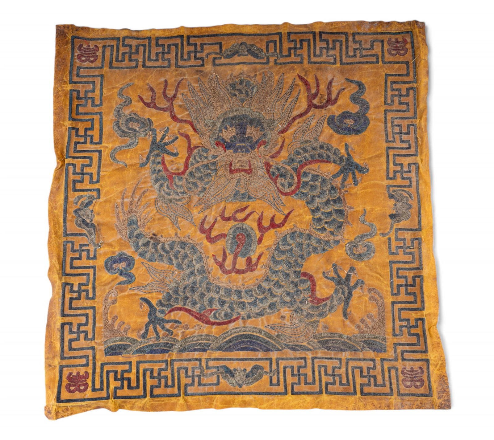 Antique Silk Embroidered 5-Clawed Dragon Panel (1 of 12)