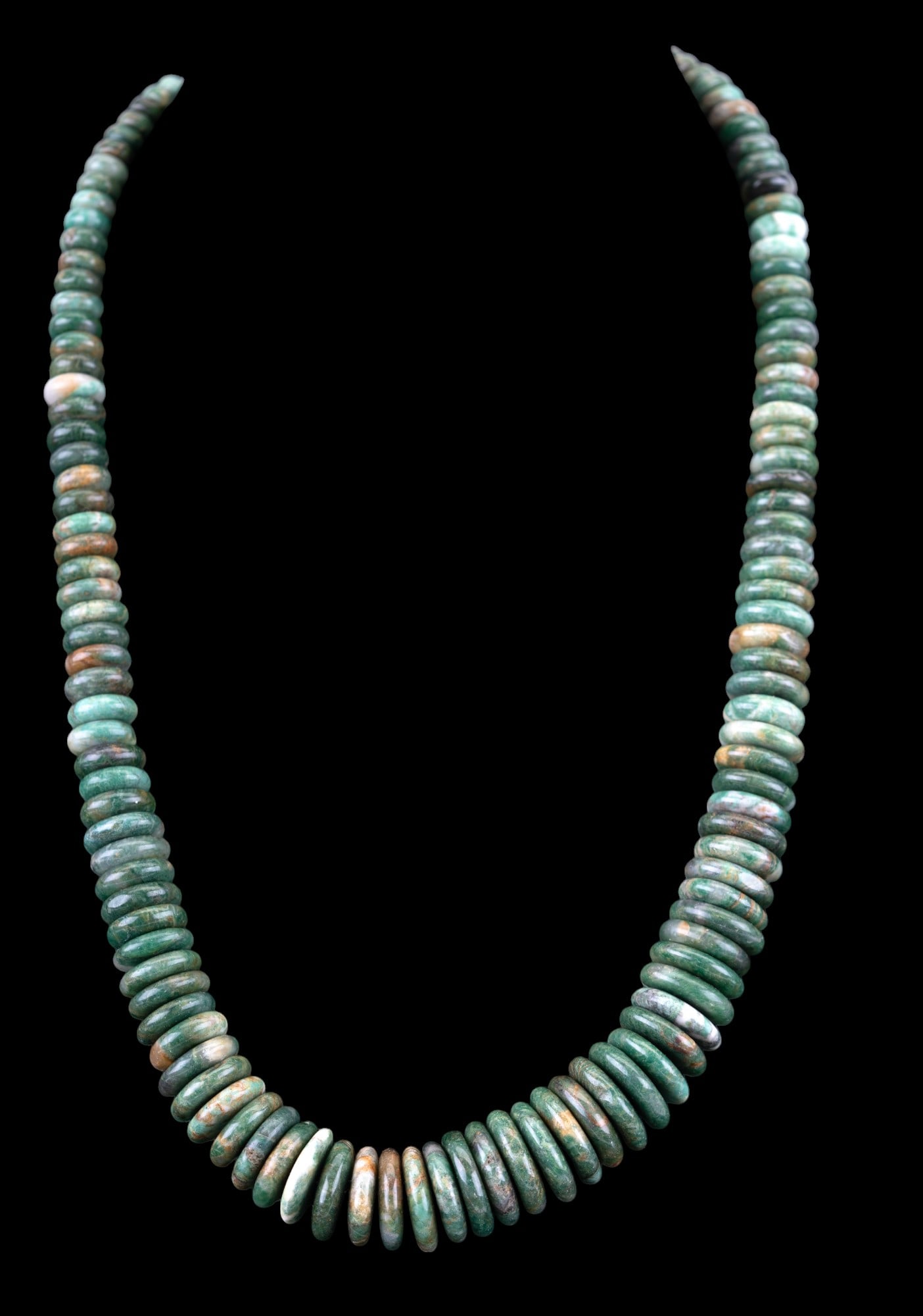Turquoise & Sterling Disc Necklace: Turquoise Necklace made of disc-shaped beads with sterling silver closure