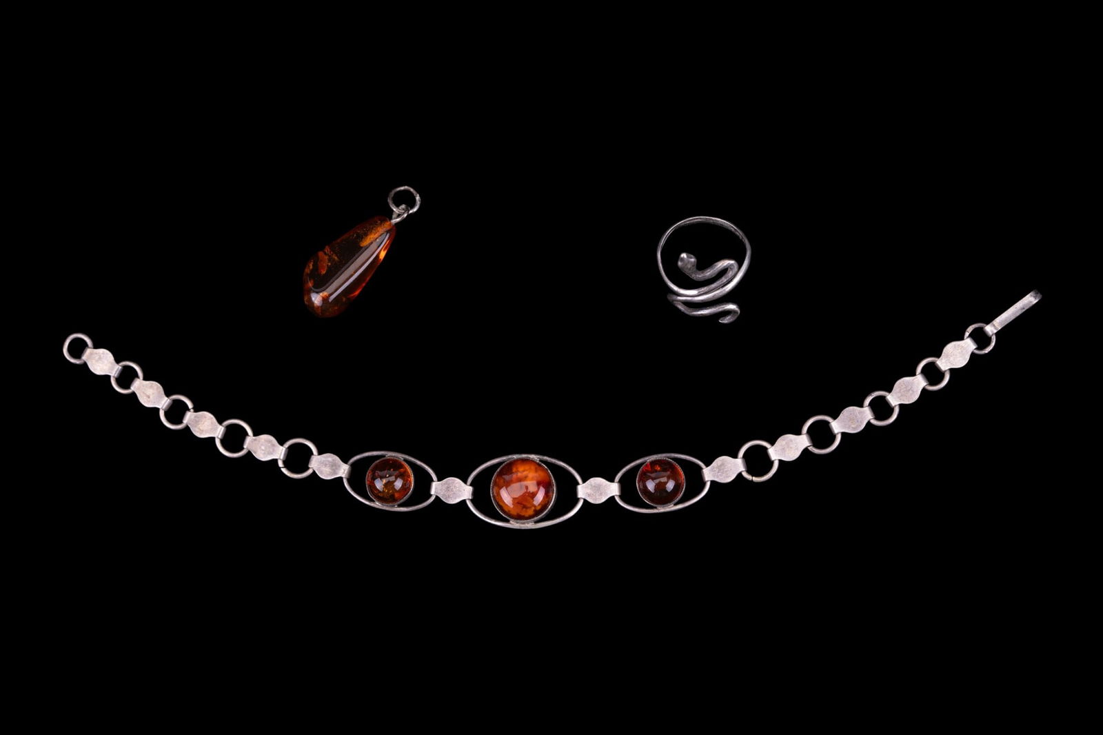 Vintage Sterling Snake Ring & Amber Jewelry (1 of 5)
