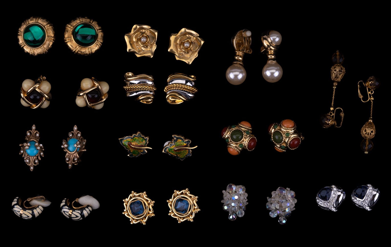 Erwin Pearl & Joan Rivers Clip Earrings: Erwin Pearl turquoise style earrings, several pairs of Joan Rivers, and a few vintage pairs