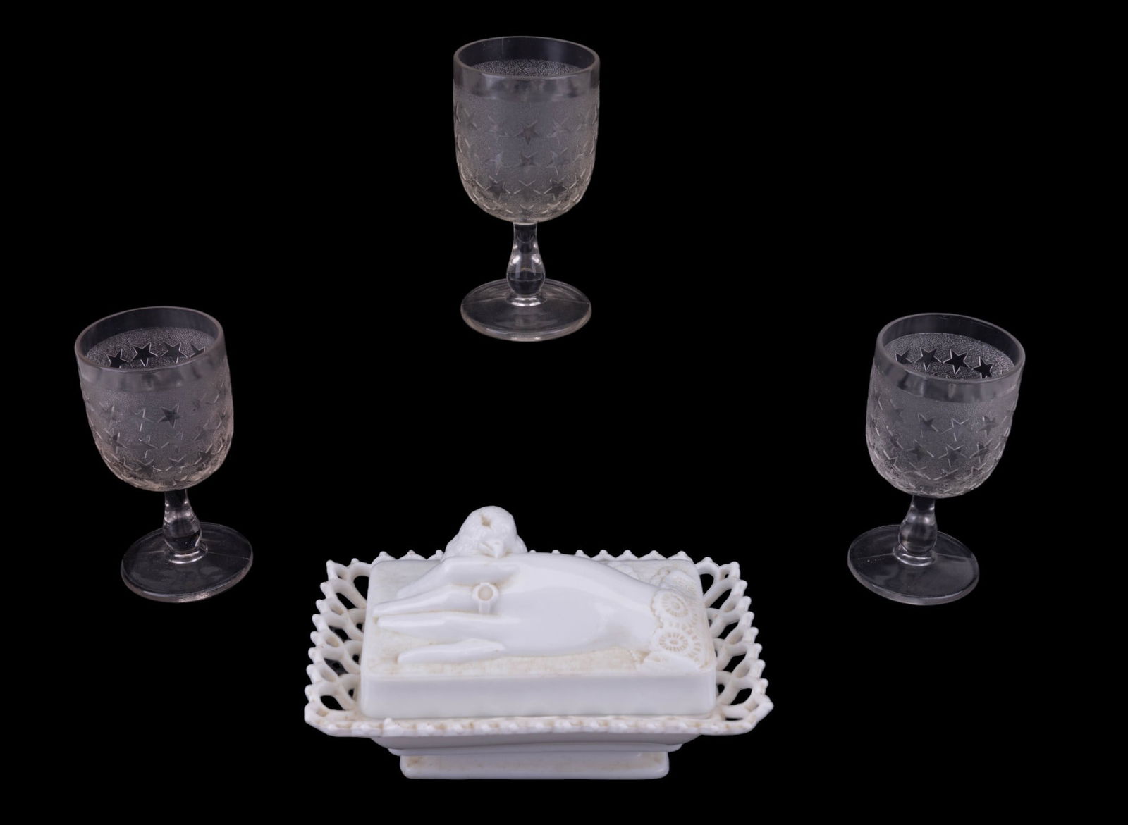 Atterbury Milk Glass and Star Decorated Goblets (1 of 9)