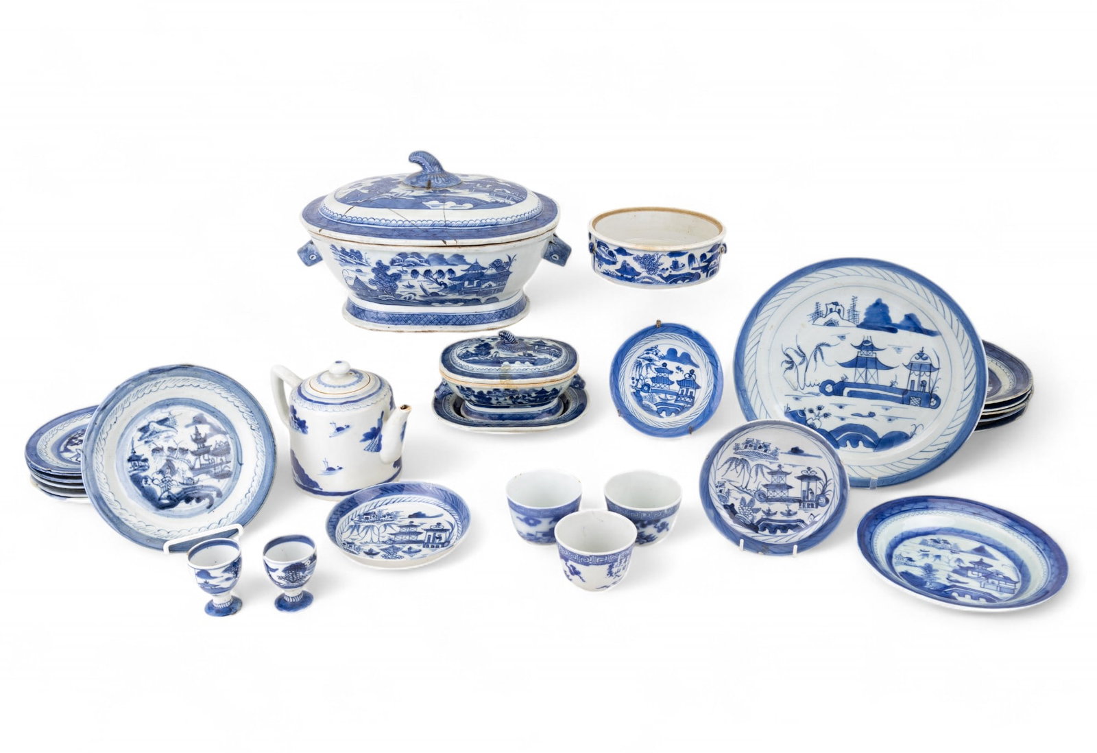 19th C. Chinese Export Blue Canton Dish Set (27) (1 of 20)