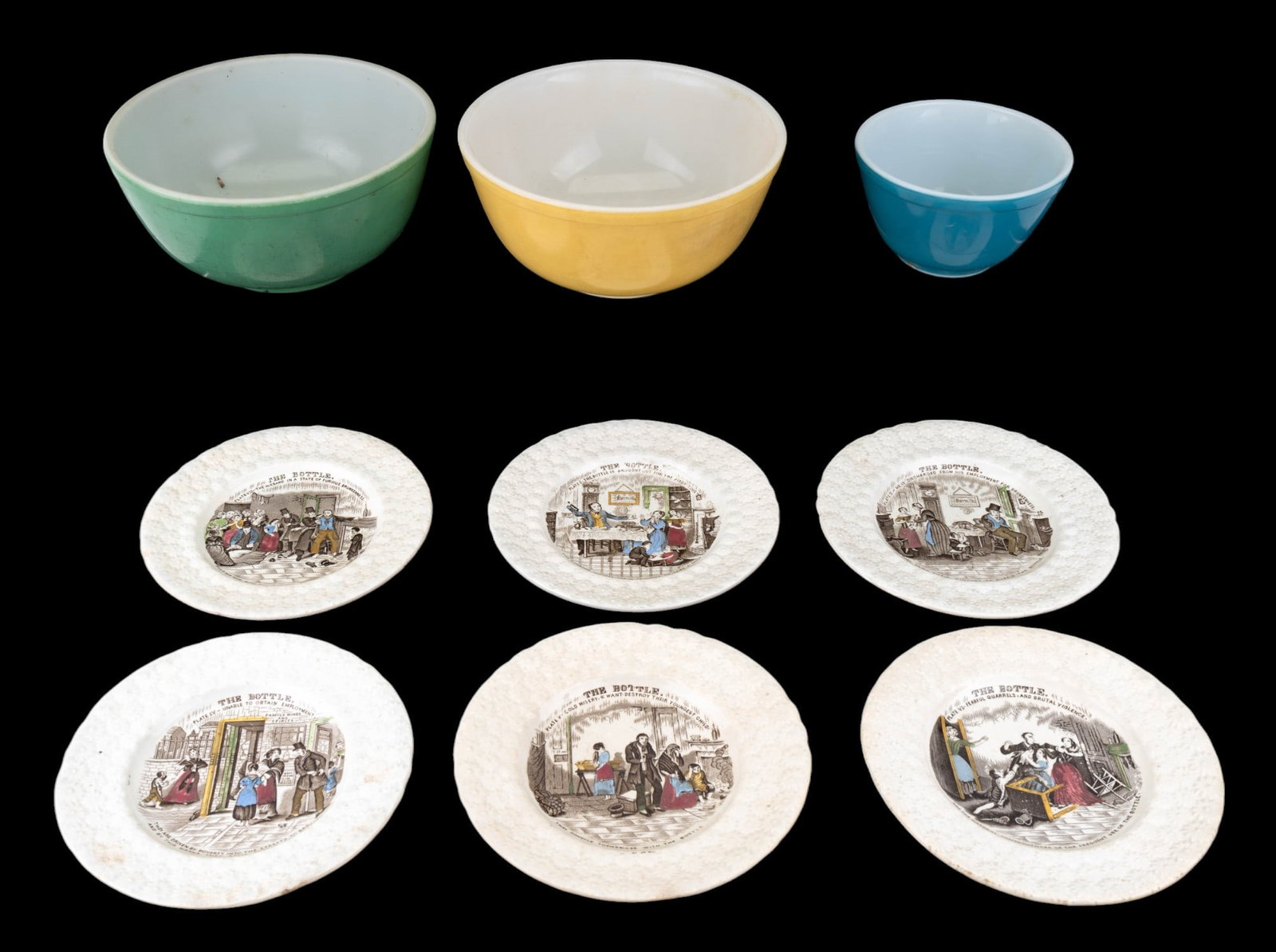 Antique Staffordshire Temperance Plates + Bowls (1 of 6)