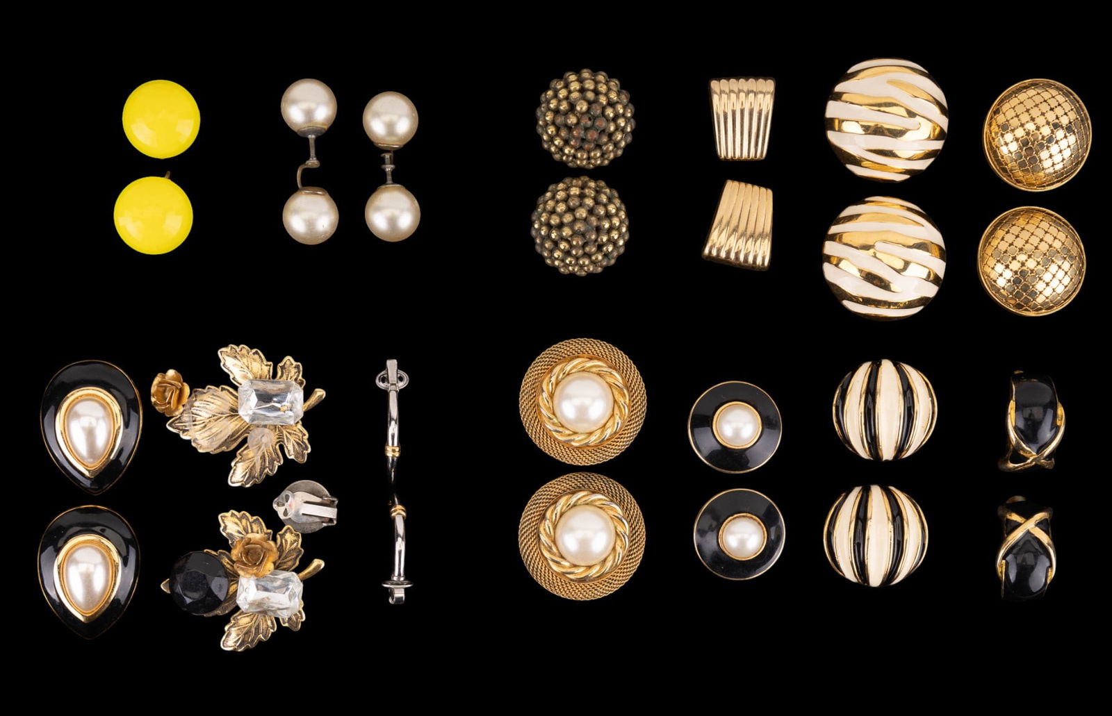 Vintage Gold Tone Earrings: Collection of vintage gold tone and enamel earrings from the 1980's-90's. Brands include Napier, Monet, and Dalsheim.