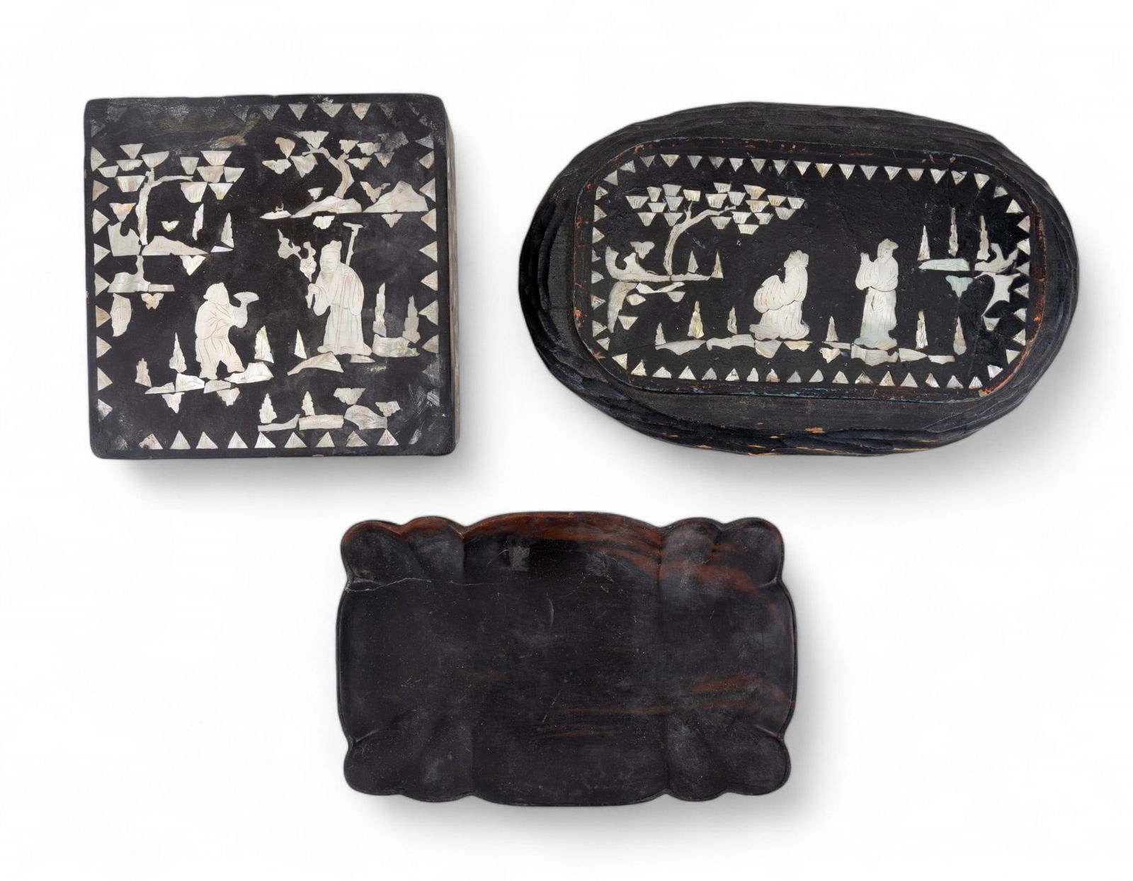 Chinese Inlaid MOP Lacquer Box & Plaque + Tray (1 of 9)