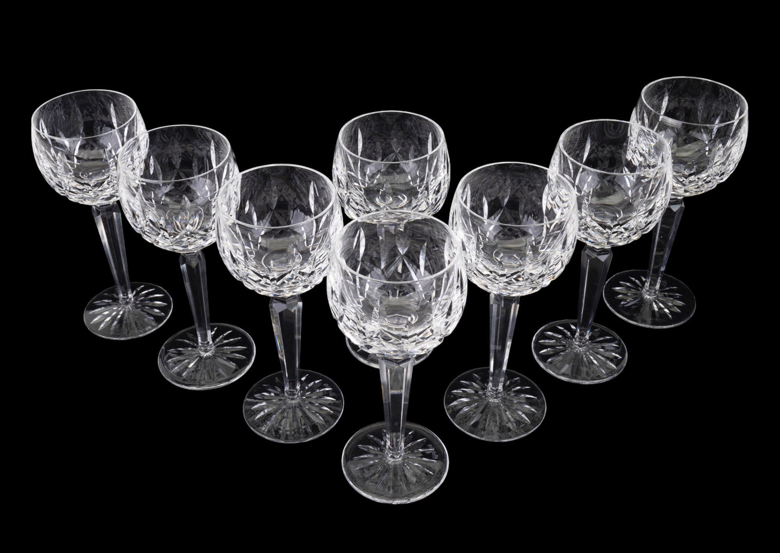 Waterford Wine Glasses (8): 8 Waterford wine glasses measuring approx. 7.5" H x 3.5" Dia.