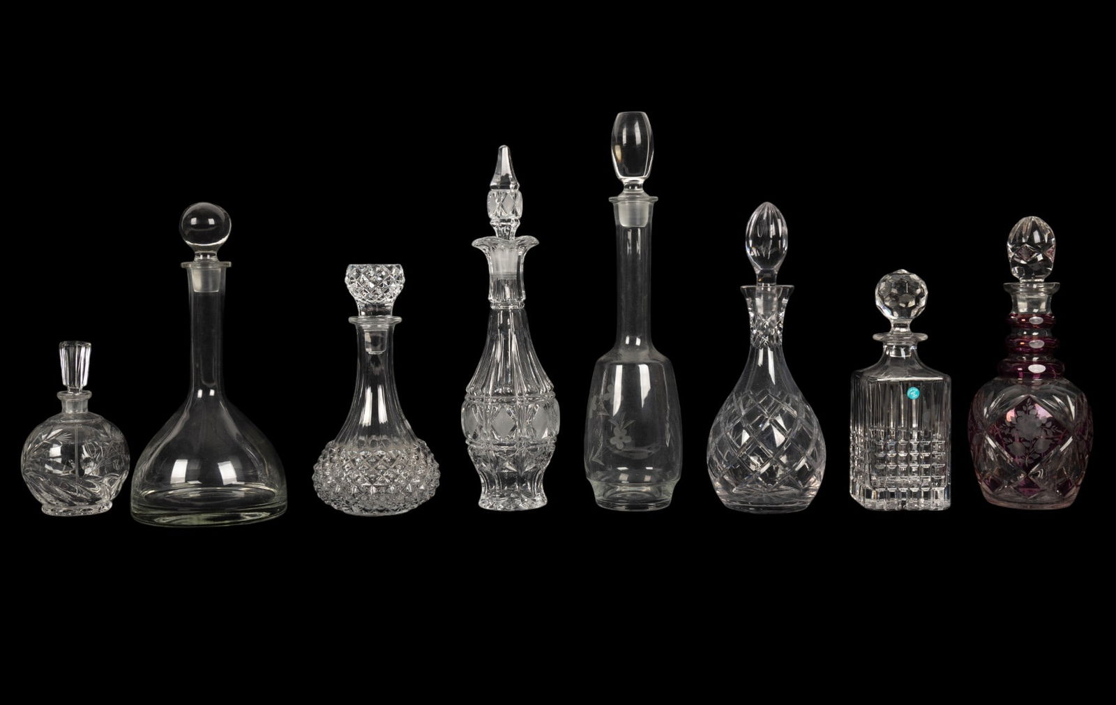 Glass / Crystal Decanters w/ Stoppers (8) (1 of 8)