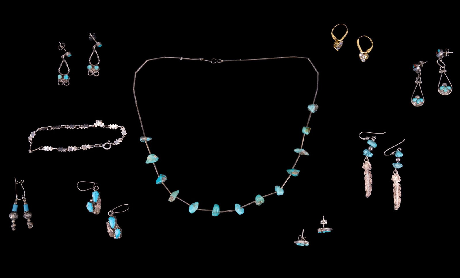 Sterling Silver Turquoise Earrings + Necklace (1 of 12)