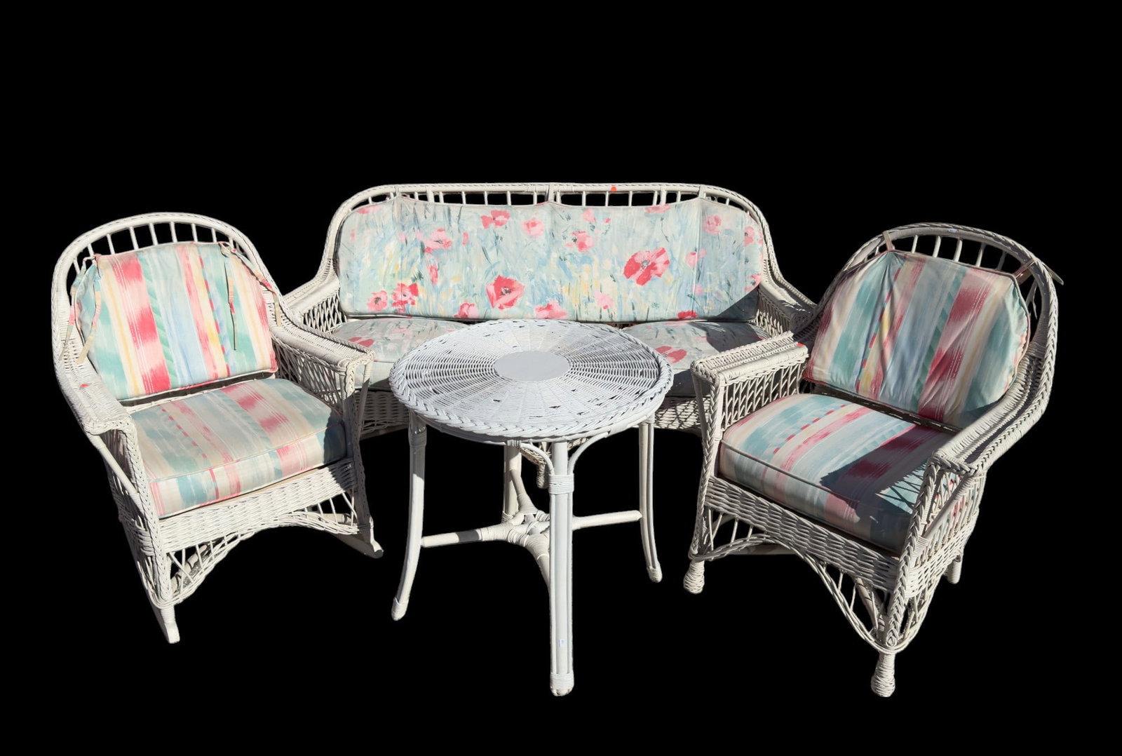 White Wicker Round Table, Loveseat, Chairs (1 of 6)