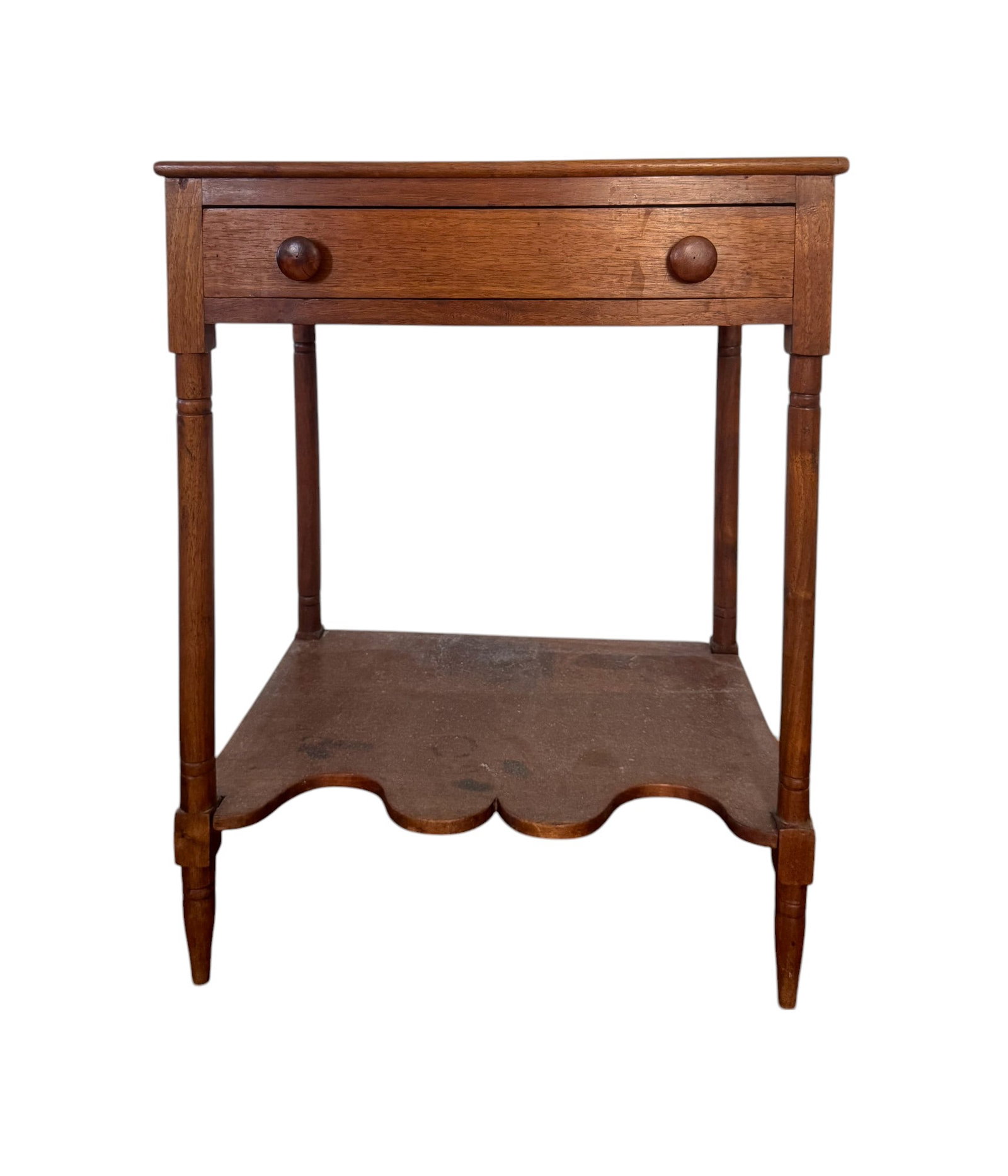 19th C Walnut One Drawer Stand Scalloped Shelf (1 of 7)