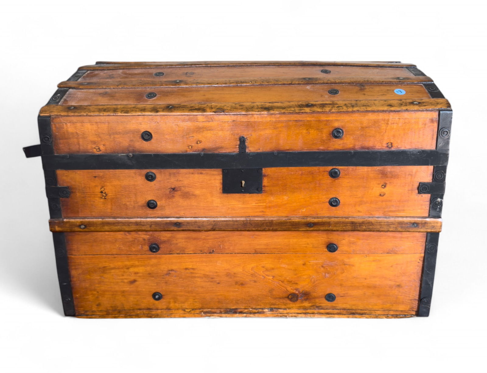 19th C Oak & Strapped Metal Dome Top Steamer Trunk (1 of 7)