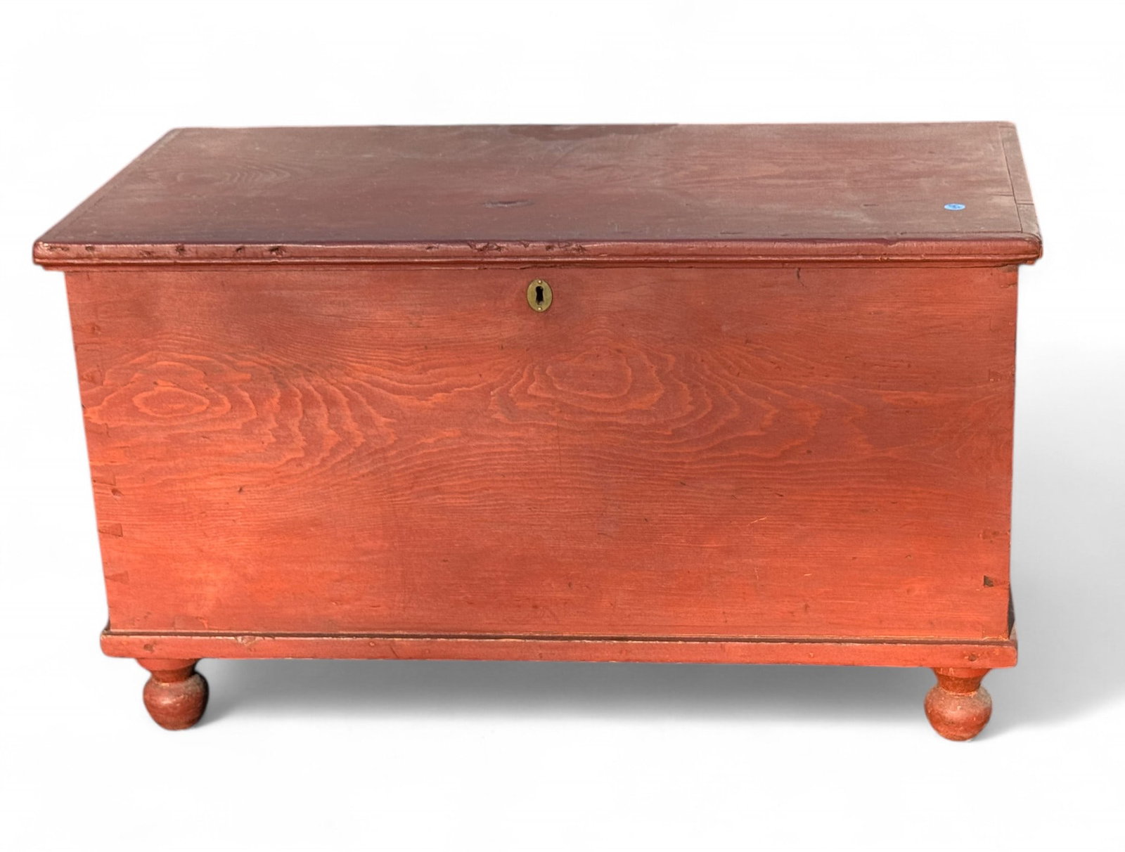 19th C Red Painted Blanket Chest w/ Turned Feet (1 of 10)