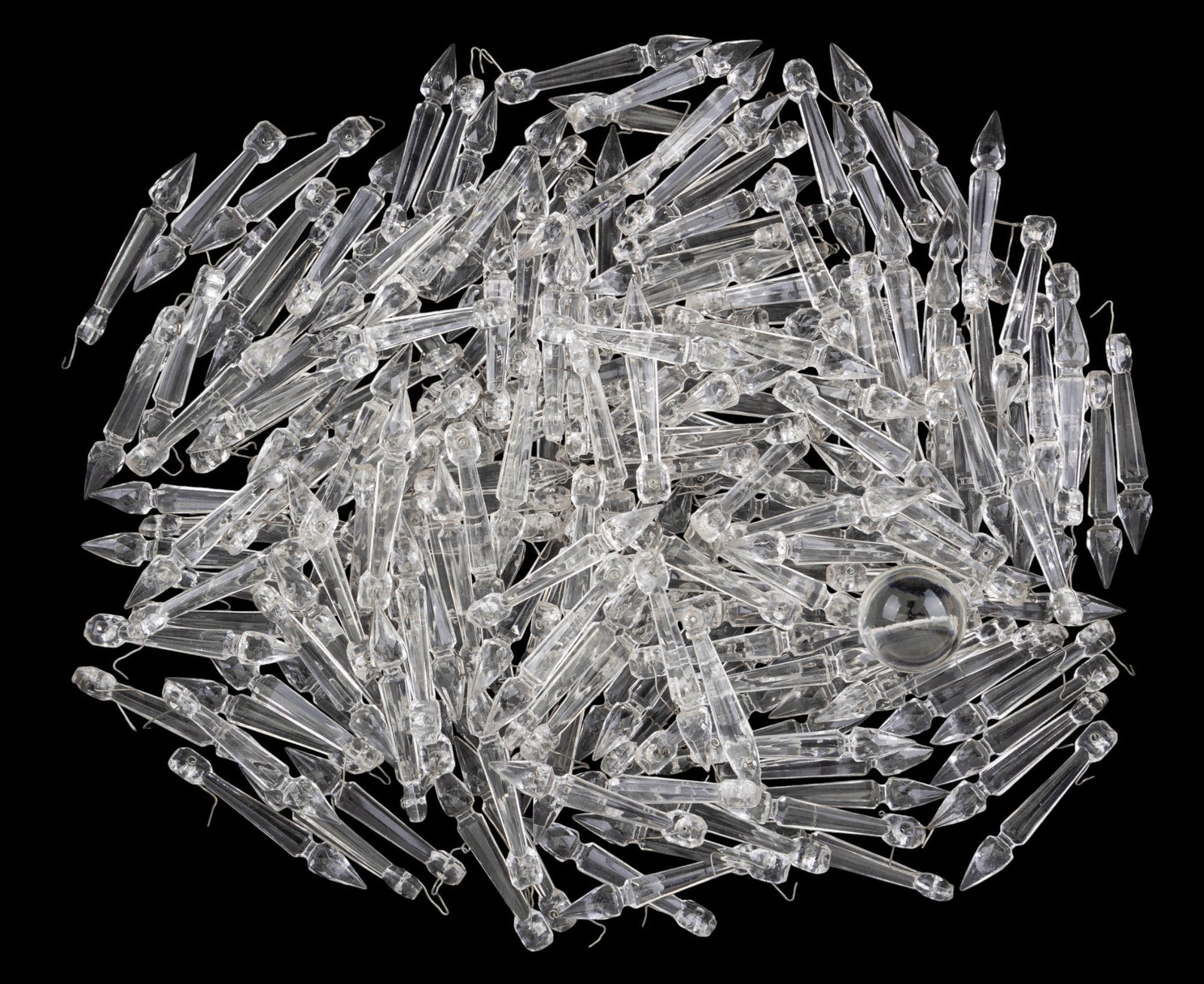 Chandelier Pendalogues / Crystals: A collection of close to 200 chandelier pressed glass pendalogues.