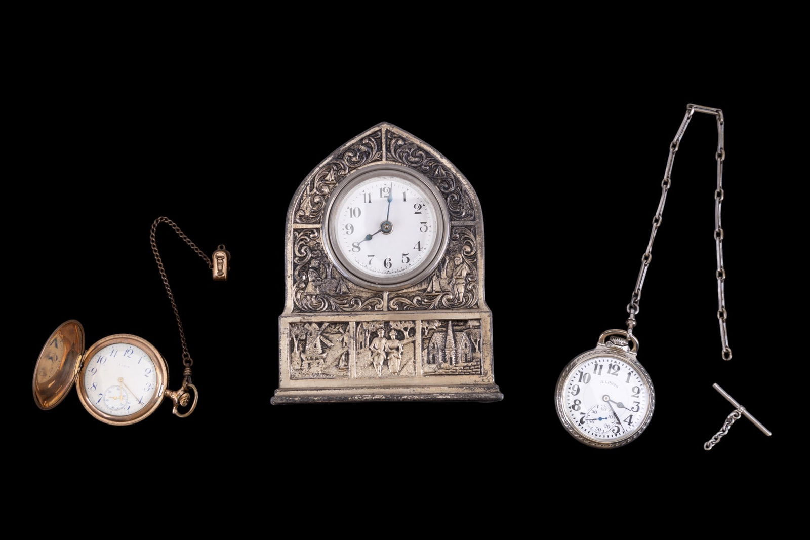 Elgin and Illinois Bunn Pocket Watches + Lux Clock (1 of 13)