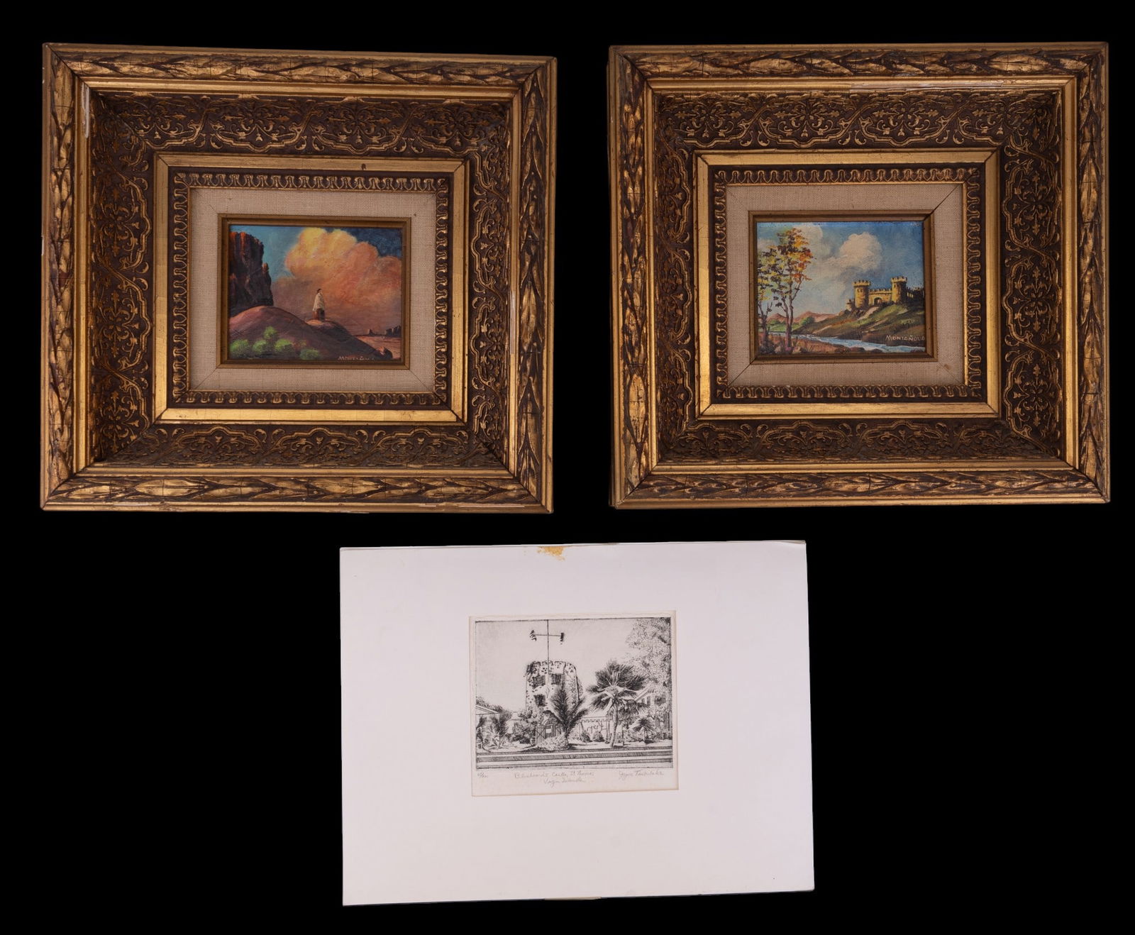 Miniature Framed Oil Paintings and Etching (1 of 6)