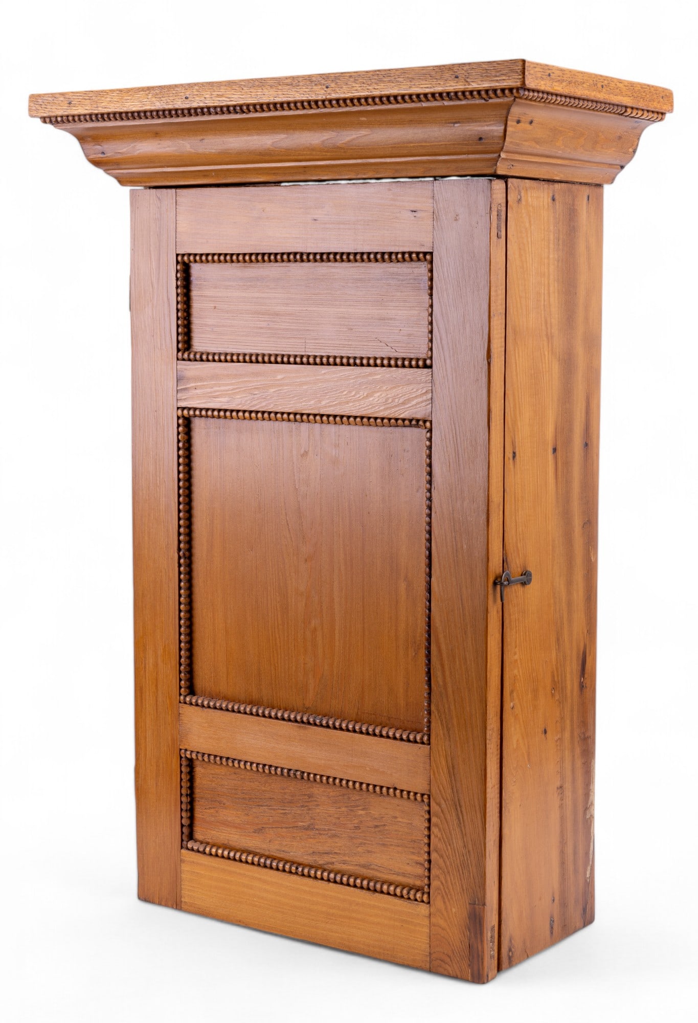 Handcrafted Wall Cabinet: Handcrafted wall cabinet made from various woods and bead molding measuring approx. 27" H x 18.75" W x 9" D.