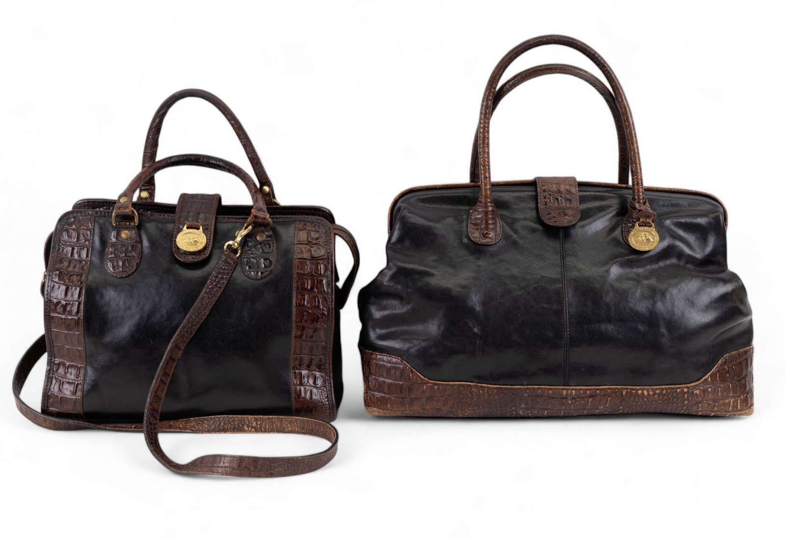 Brahmin Designer Handbags: Two Brahmin Tuscany collection leather handbags, exterior has minor wear on both. Purse / Pocketbook.