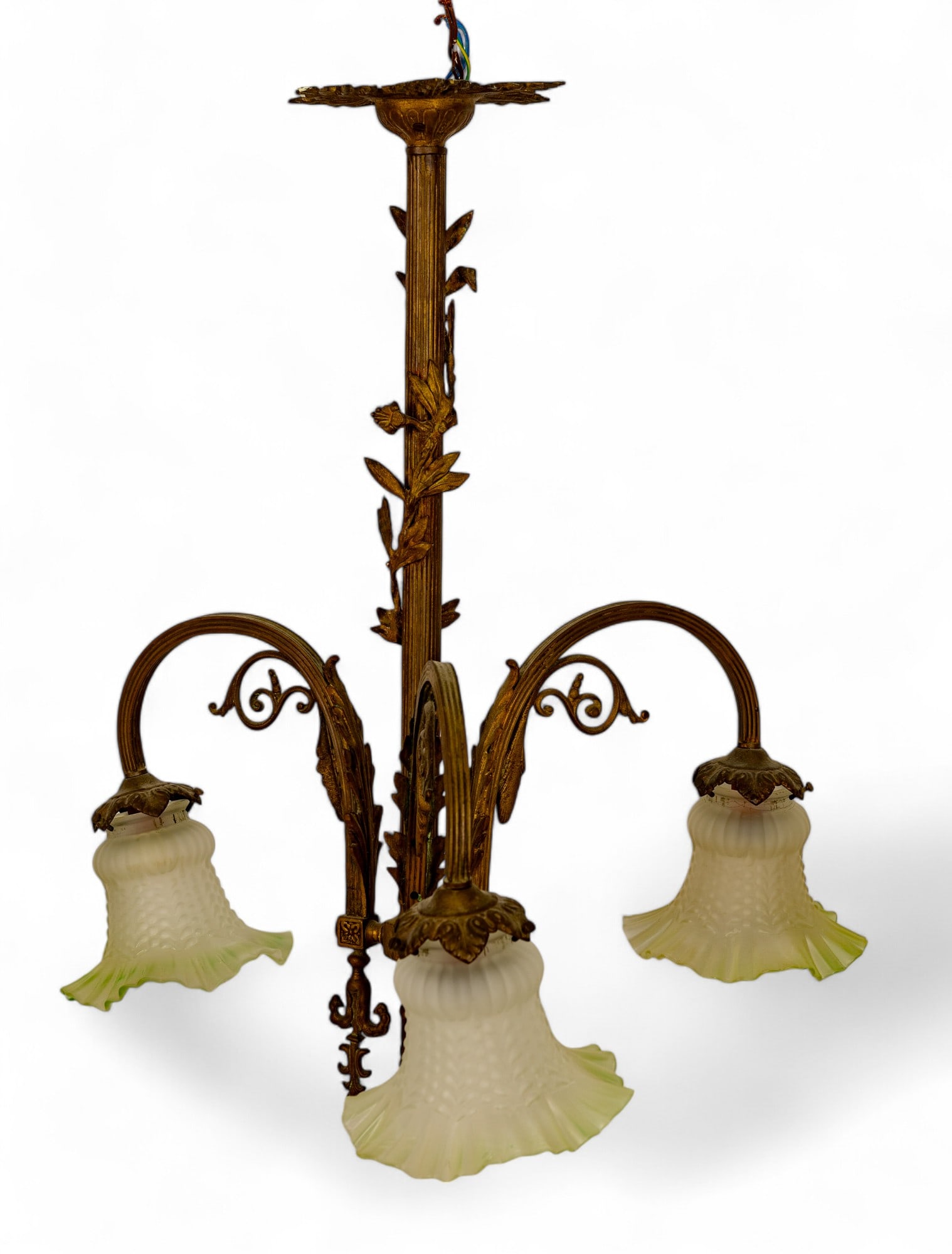 Early 20th C French Bronze 3 Light Chandelier (1 of 12)