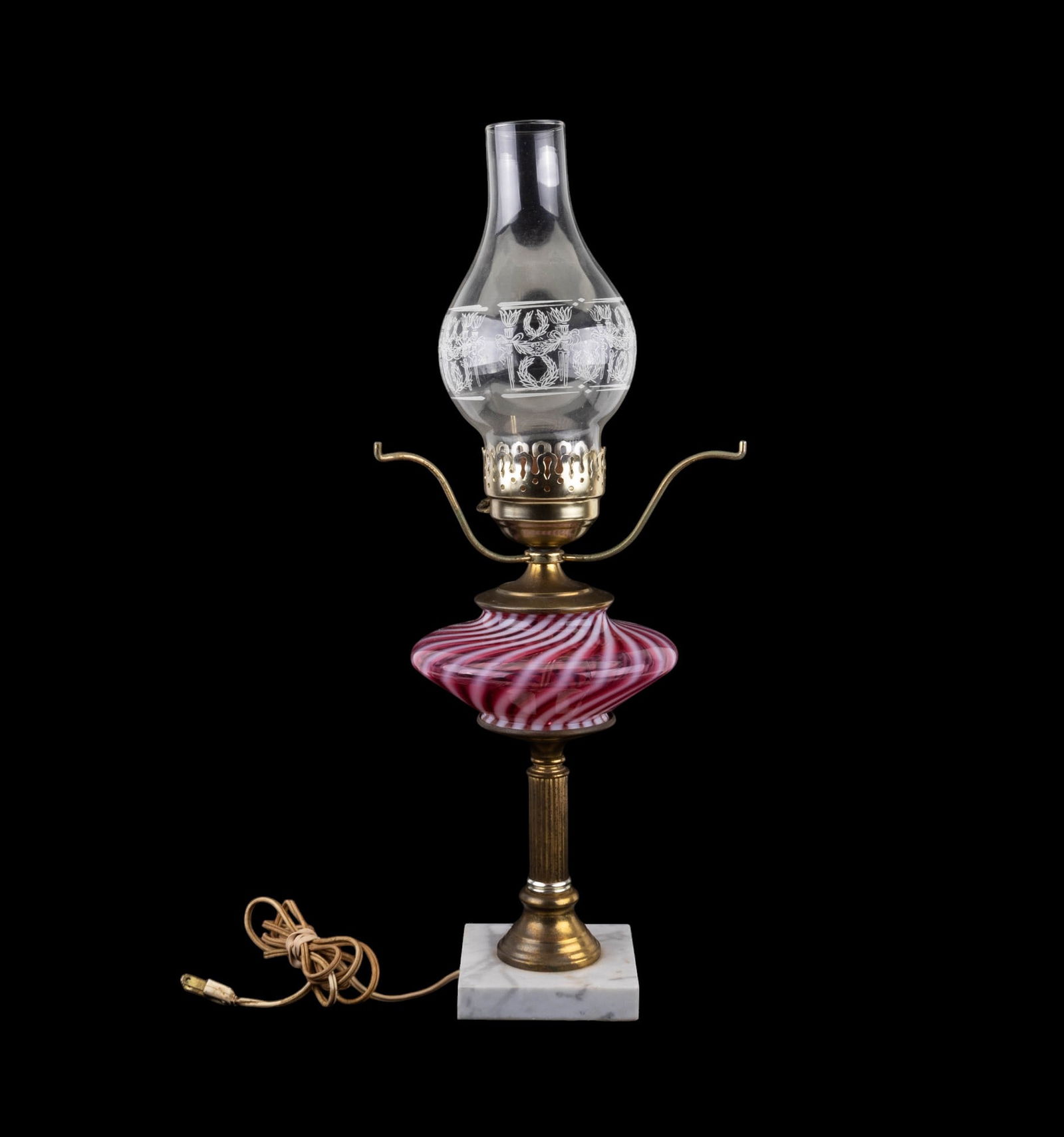 Vintage Cranberry Swirl Glass Converted Lamp (1 of 12)
