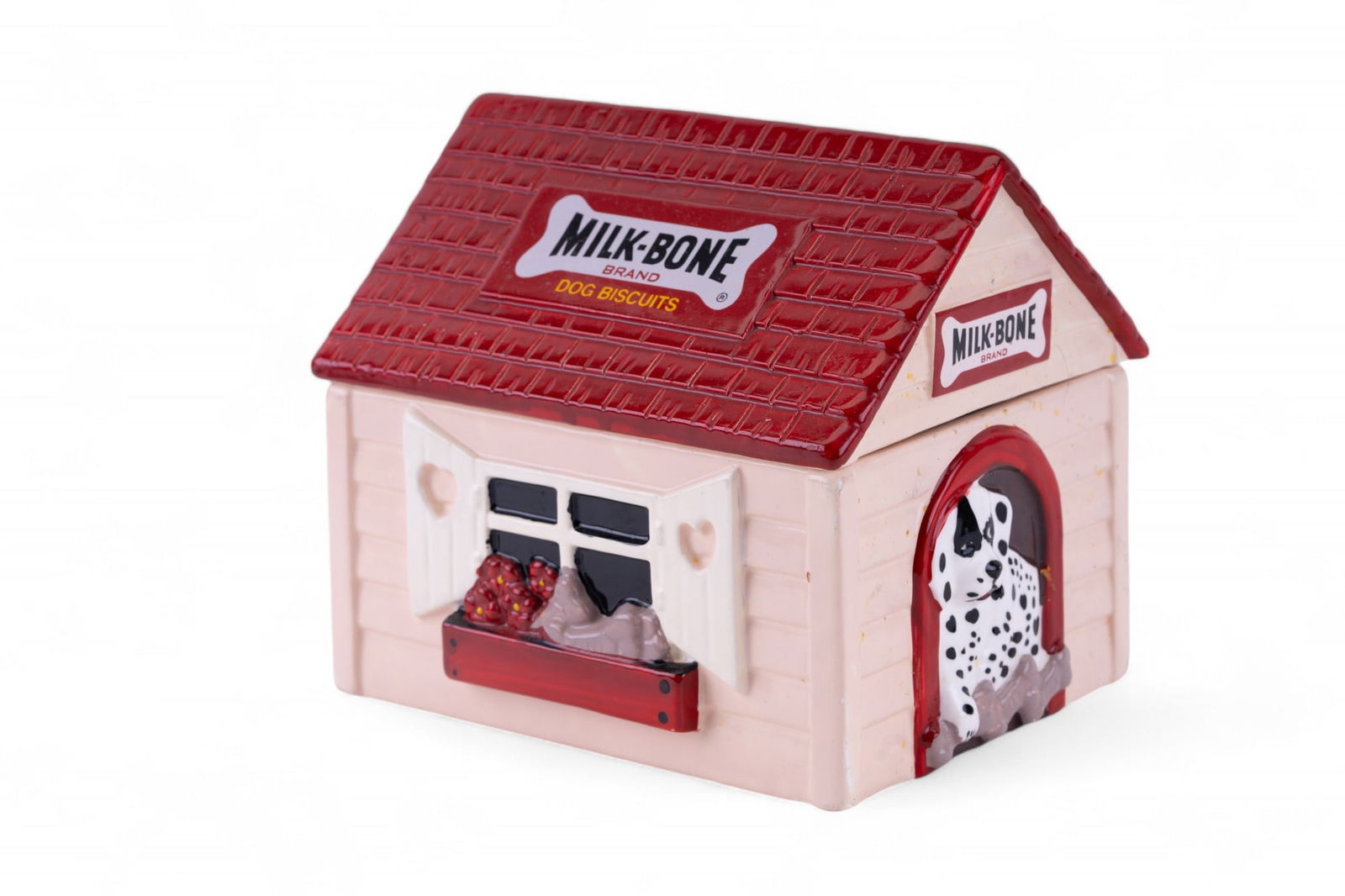 1980s Milk Bone Advertising Cookie Jar: 1980s Milk Bone dog biscuits advertising cookie jar measuring approx. 7" H.