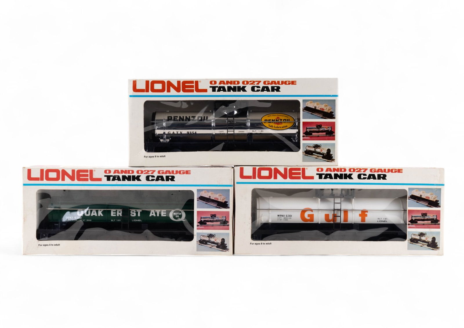 Lionel NIB 3 Tanker Cars Gulf, Quaker St, Penzoil (1 of 5)