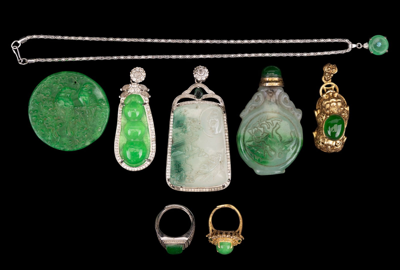 Green Hardstone Rings, Pendants, Necklace, Snuff (1 of 13)