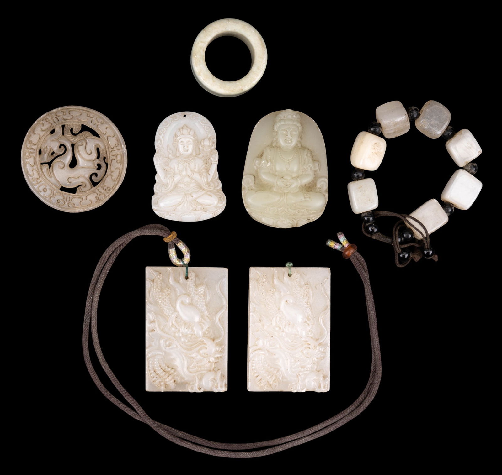 Guanyin, Dragon White Hardstone Pendants, & More (1 of 6)