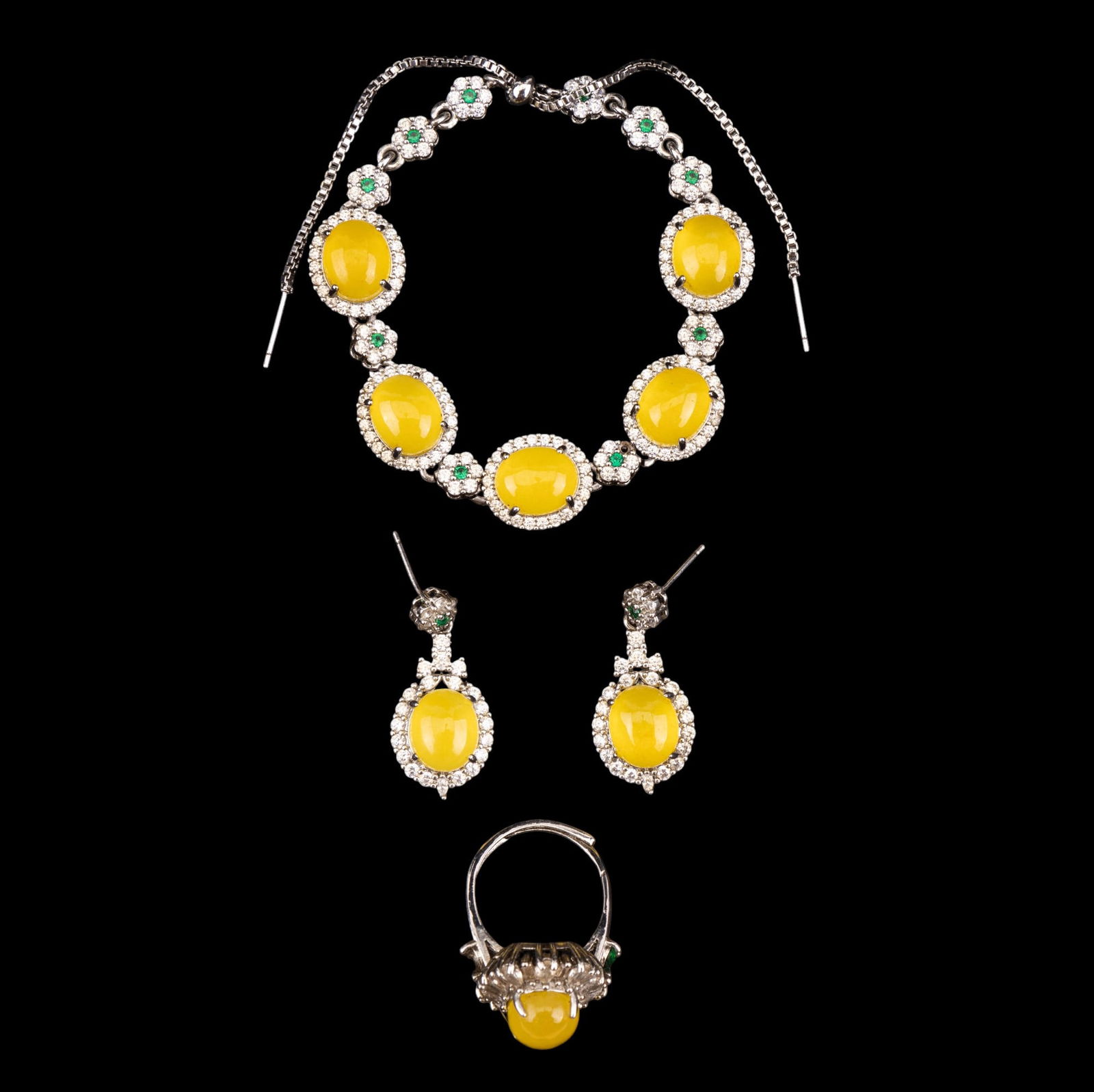 Yellow Hardstone Bracelet, Ring, & Earrings (1 of 6)