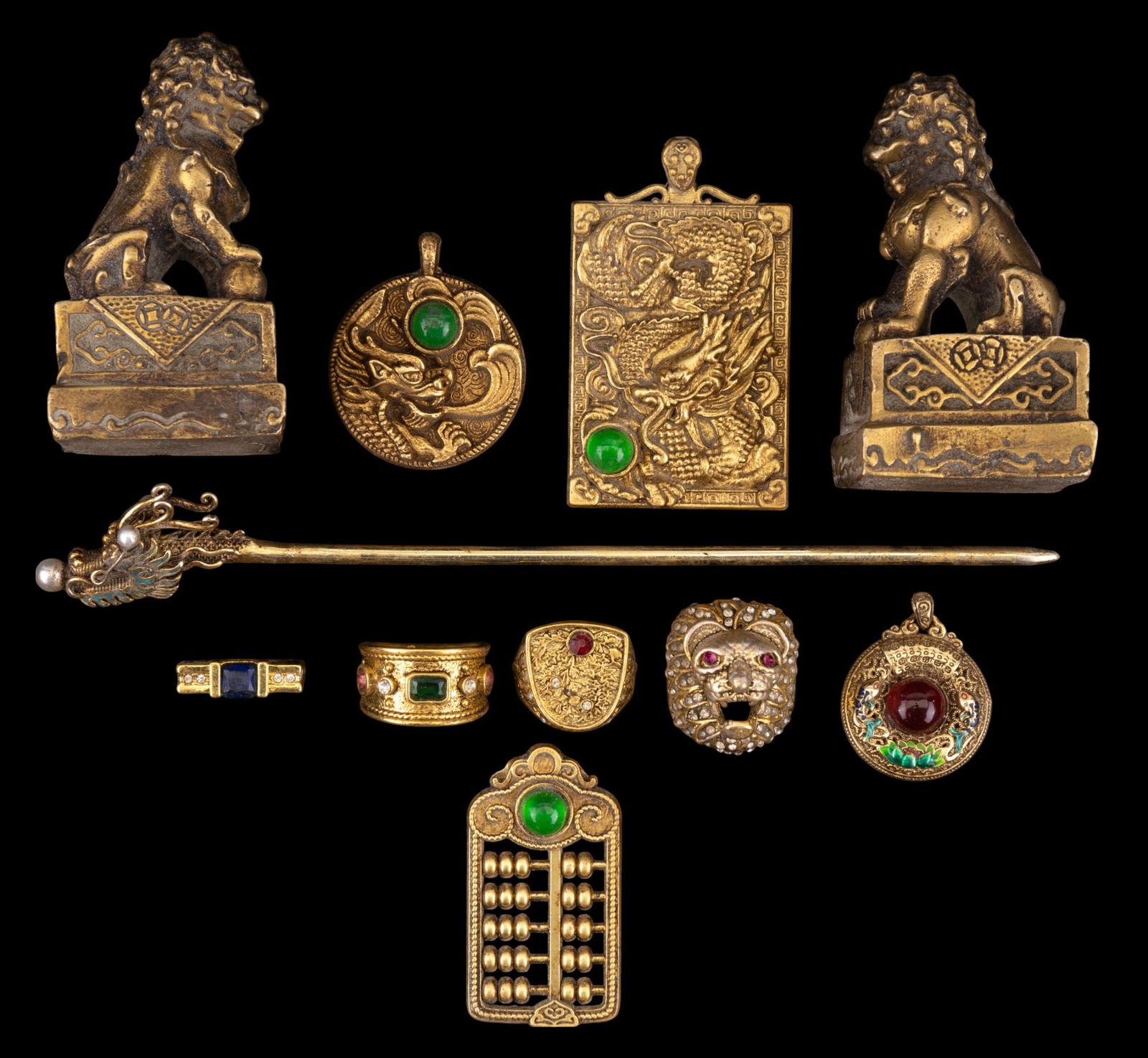 Foo Dog Mini Statues, Sterling Hair Pin, & Jewelry (1 of 14)