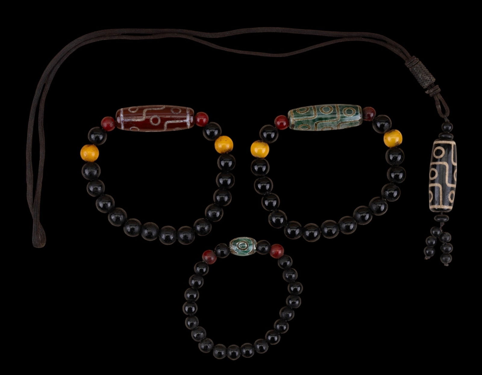 Tibetan Dzi Bead Amulet Bracelets (3) & Necklace (1 of 3)