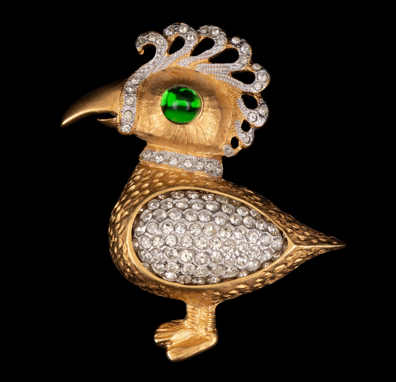 KJL Dodo Brooch: Vintage KJL Kenneth Jay Lane Dodo brooch with rotating reversible crystal belly.
