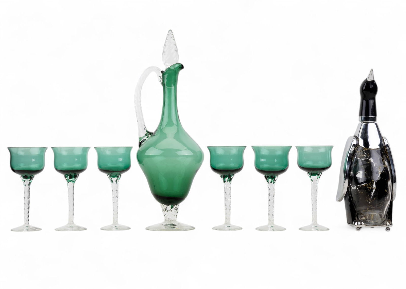 MCM Green Glass Stemware & Decanters (1 of 13)