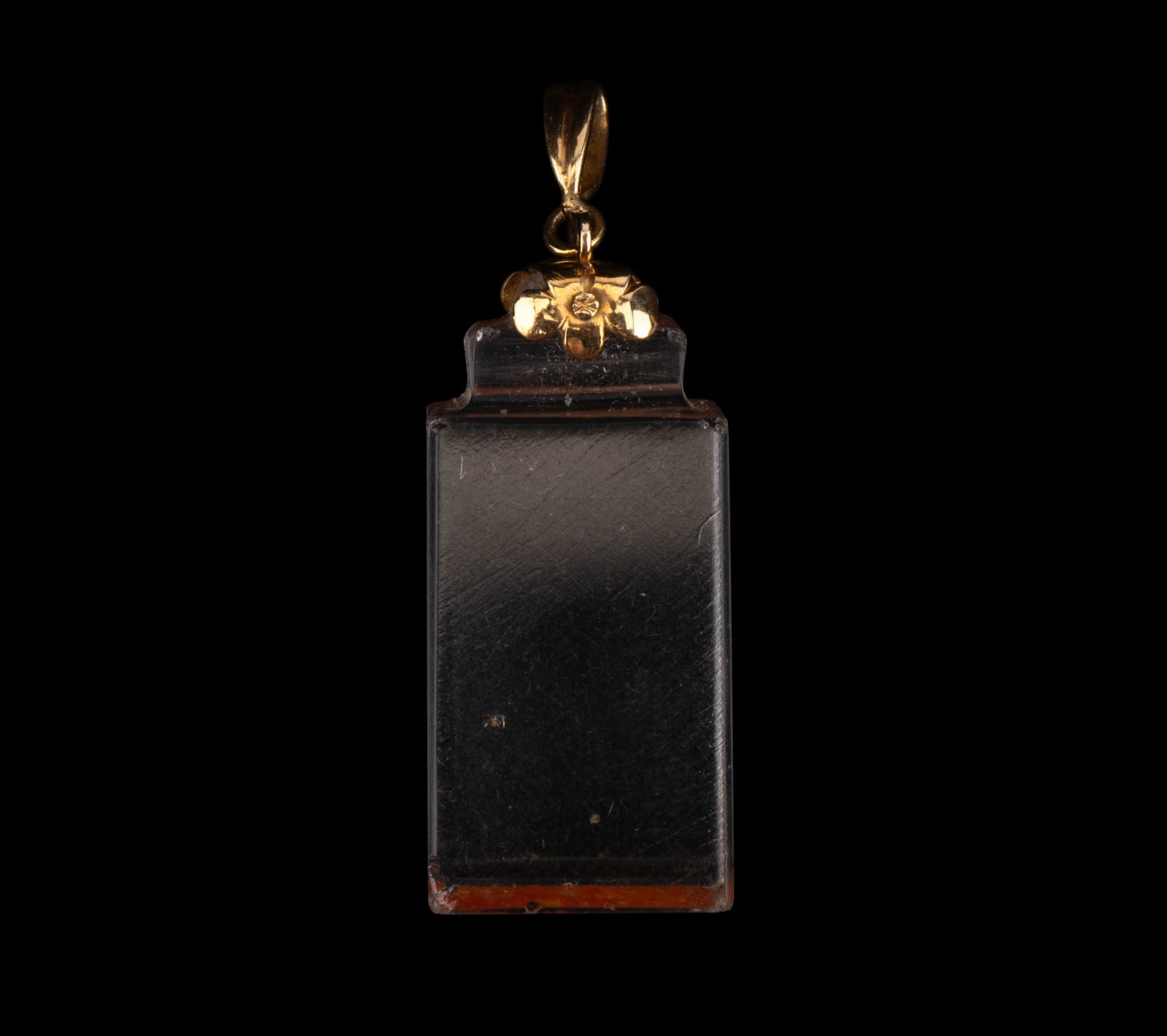 14K Gold Crystal Chop Pendant: Crystal Chinese chop/seal pendant with 14K gold clasp, period pendant has 1.75" drop
