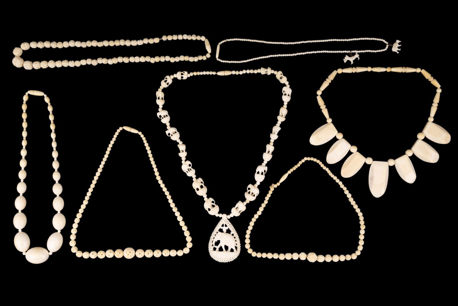 Early 20th C. Carved Bead Necklaces (7) (1 of 8)