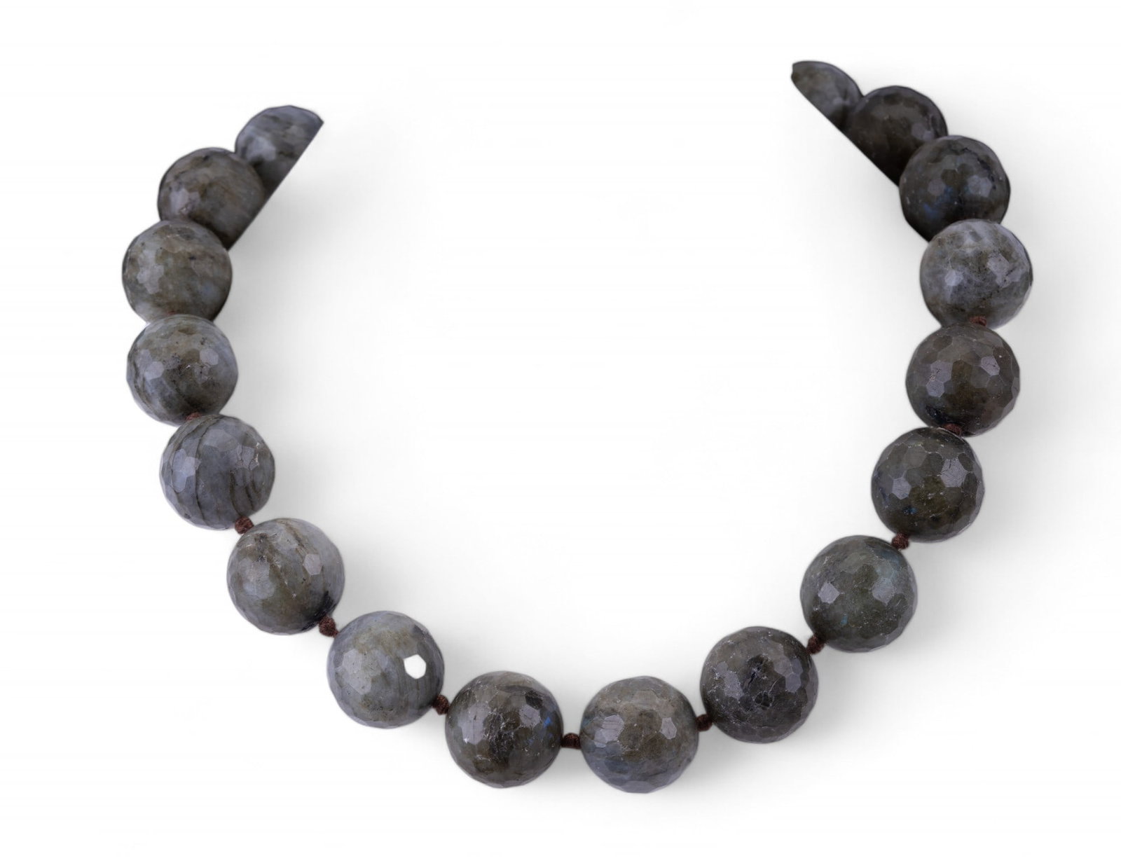 Sterling Stone Necklace: Vintage fancy-cut, gum ball shape, natural stone with sterling toggle clasp.