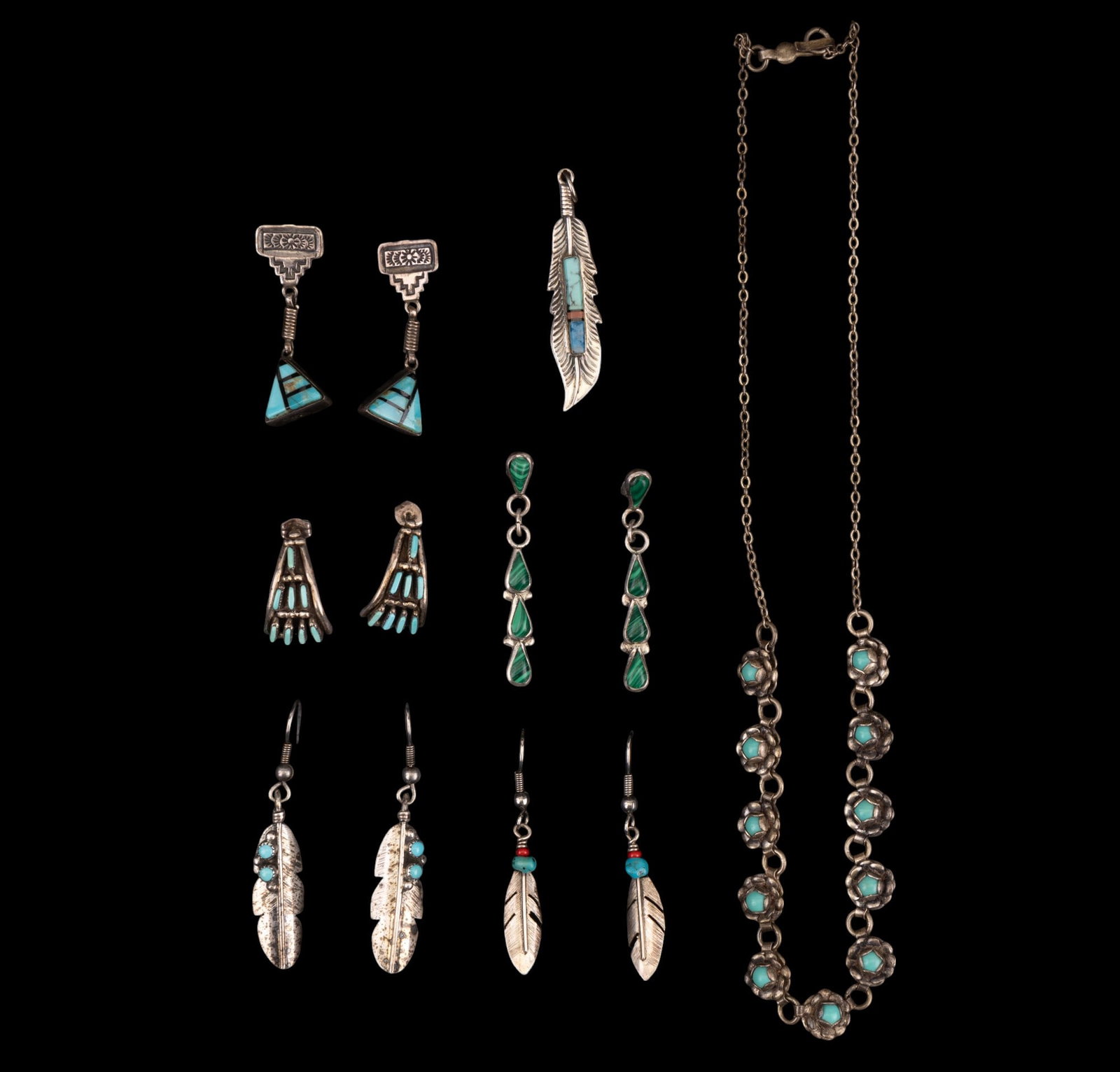 Native American Sterling Earrings and Necklace (1 of 5)