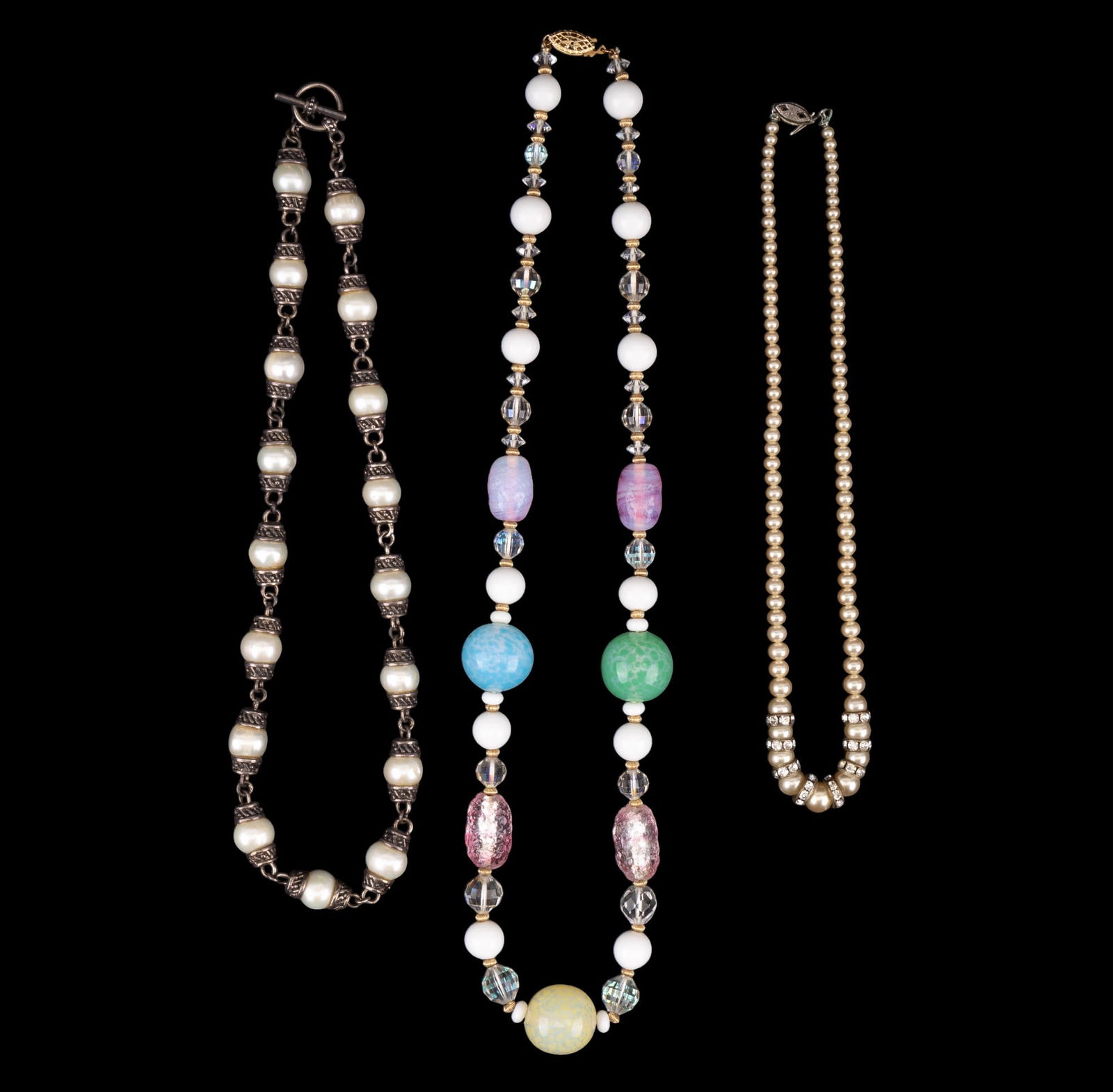 Sterling Pearl and Glass Bead Necklaces (3) (1 of 7)