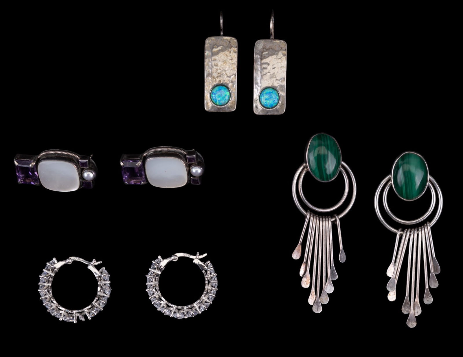 Sterling, M.O.P., and Green Malachite Earrings (1 of 10)