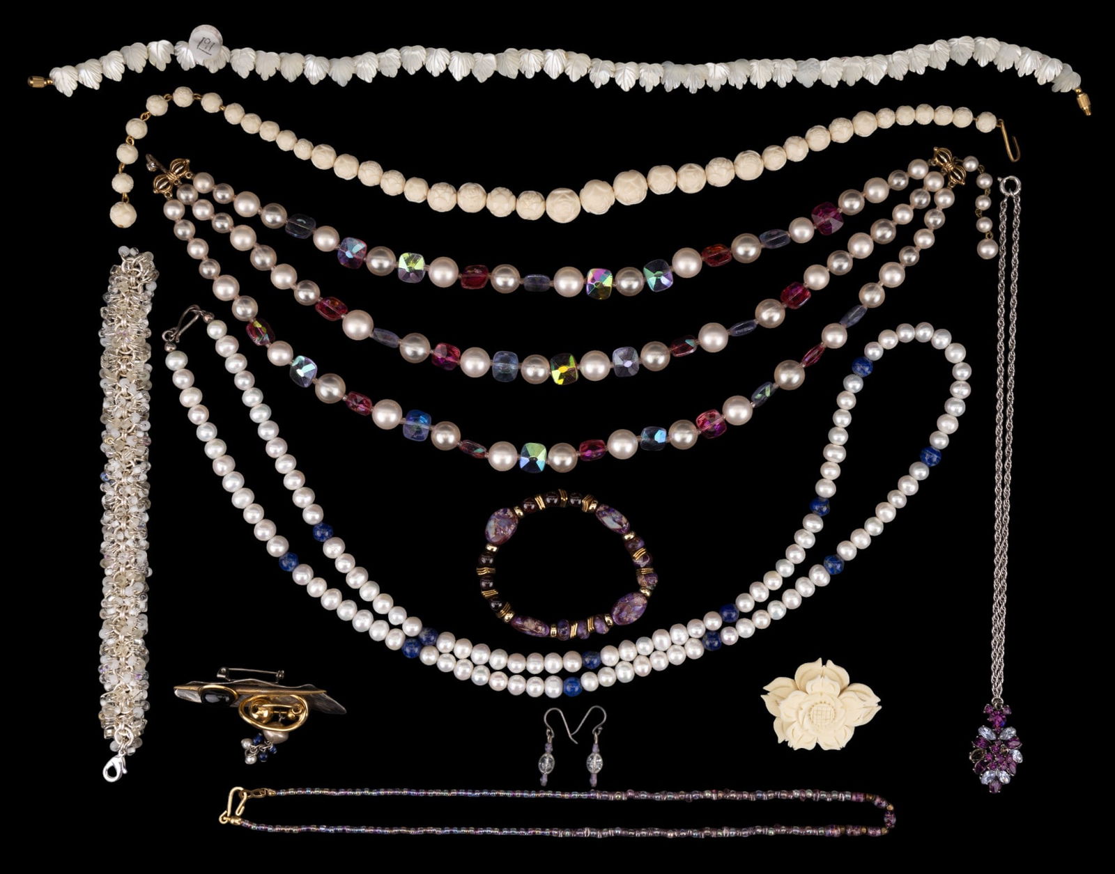 Freshwater Pearl, Purple & Blue Glass Bead & Stone (1 of 13)