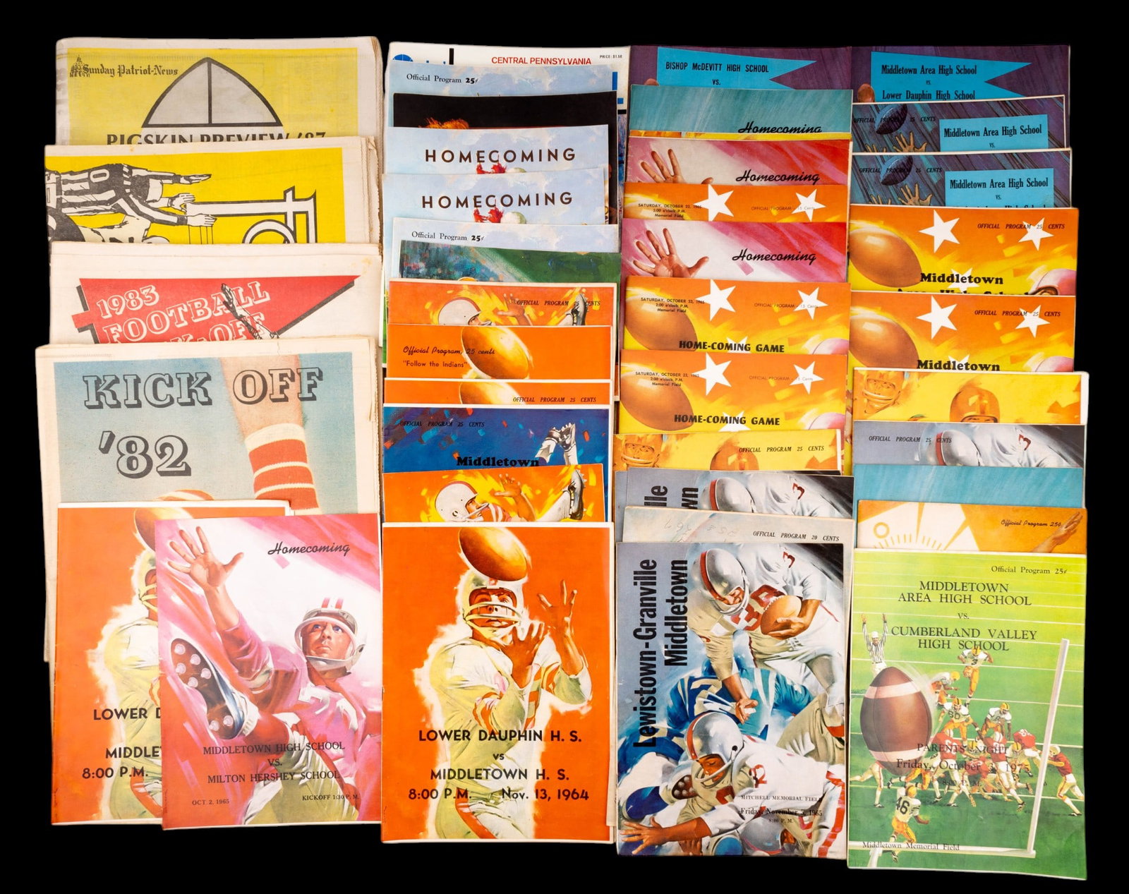 Vintage Pennsylvania High School Football Programs: Assortment of approx. 80+ vintage 1960s South Central Pennsylvania high school football programs & several other pieces of high school sports ephemera. Most programs are for Middletown Area High Schoo