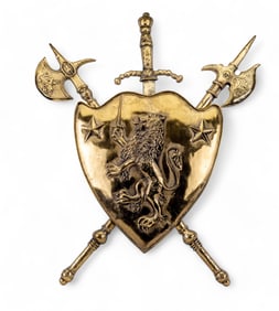 Brass Shield Crossed Halberd Wall Art