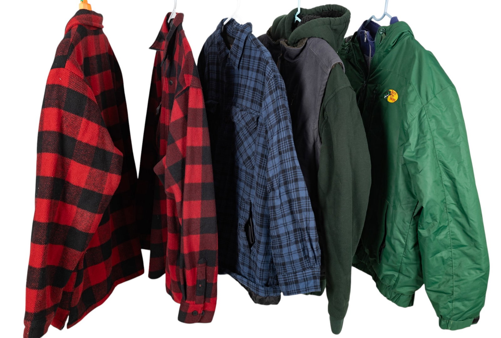 Winter Fleece Parka and Jackets: Bass Pro Shop fleece lined parka, sherpa lined zip up hoodie from Architect Jean Co, sherpa lined canvas vest from Wells Lamont, insulated flannel from Northwest Territory, buffalo plaid fleece jacket