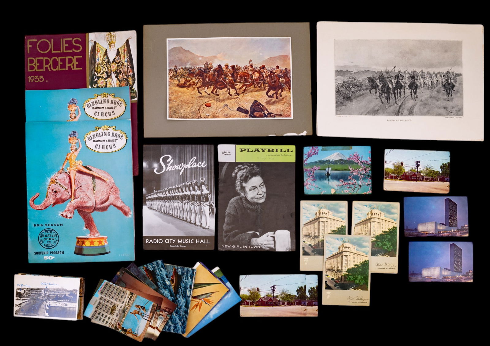 Folies Bergere 1935, Ringling Bros, & More: Folies Bergere 1935 French "Women in Madness" photo album booklet w/ Louis Vuitton advertisement on page 2, 2 Ringling Bros Circus Barnum & Bailey 88th Season Souvenir Programs, 1894 Spanish & other p