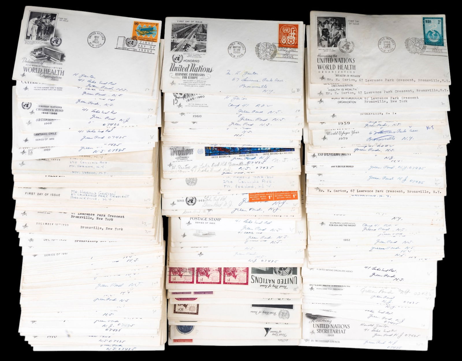 United Nations First Day Issues (100+): 100+ United Nations first day issues. Many have engraved covers. Most, if not all, are from the 1950s & 60s.