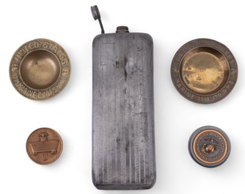 Vintage Sheffield Flask & U.S.M.C. Brass Items