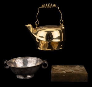 Brass Kettle, Eagle Jewelry Box, Silver Bowl