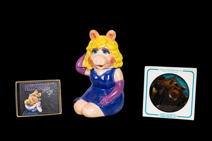 Miss Piggy Cookie Jar, Glass Art, & Autograph Book