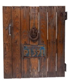 1954 License Plate & Early Door Knocker on Panel