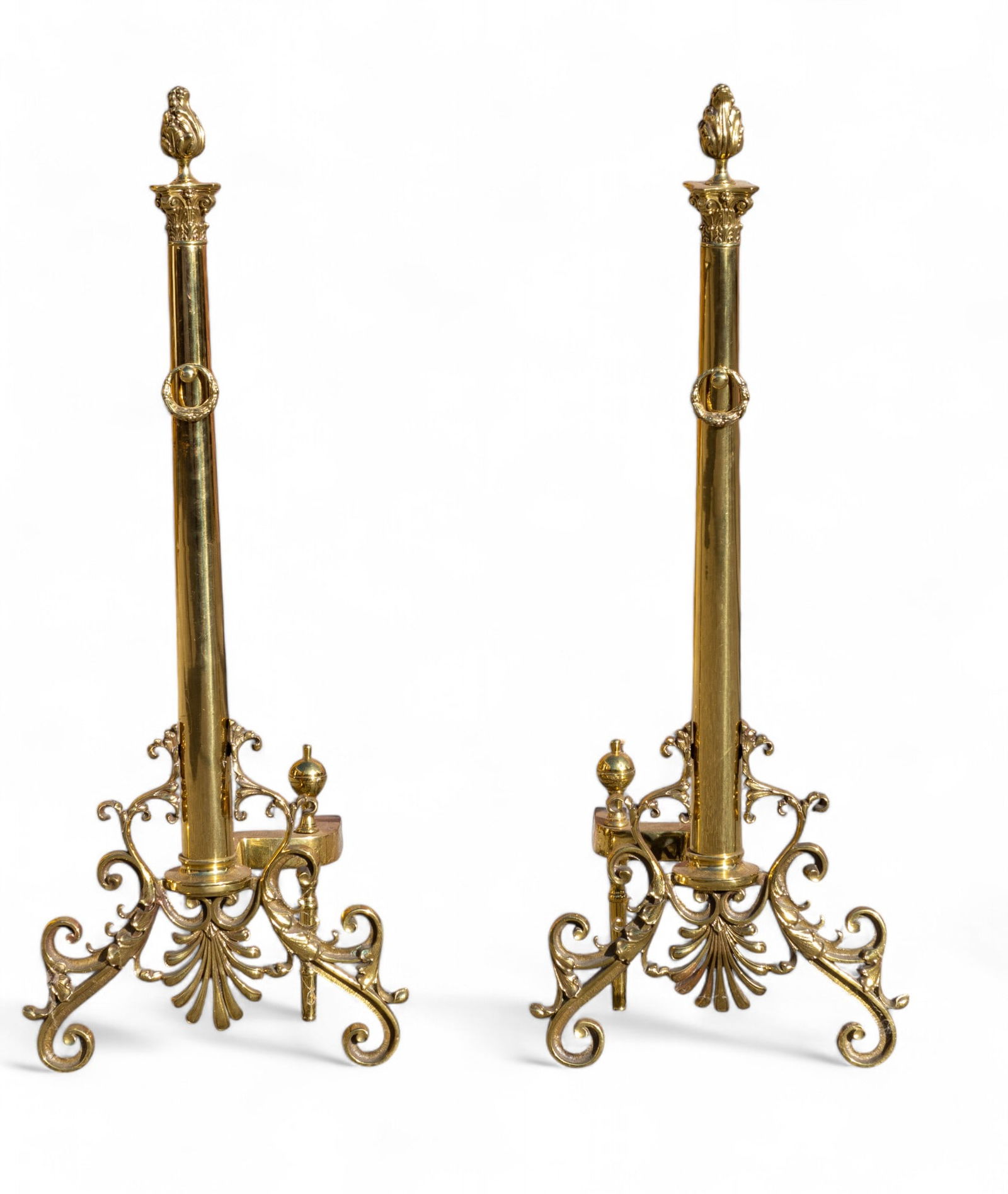 Pr of Lg. Ornate Federal Style Flame Top Andirons (1 of 5)
