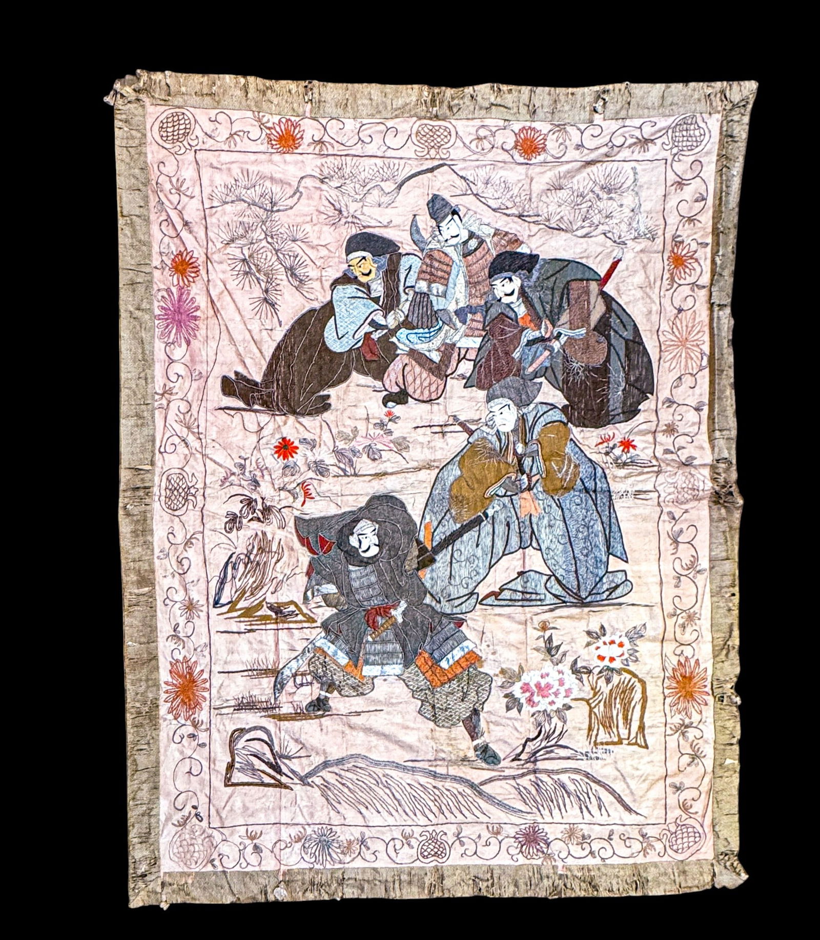 Antiq. Japanese Battle Scene Silver Thread Textile (1 of 10)